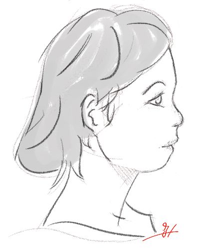 Croquis d’une femme vue de profil