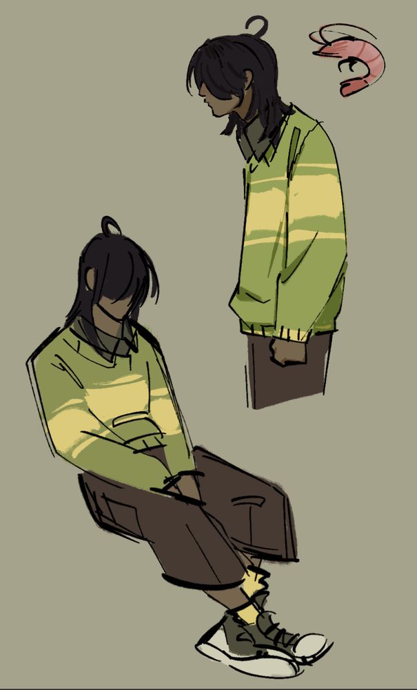 Kris from Deltarune with a shrimp's posture