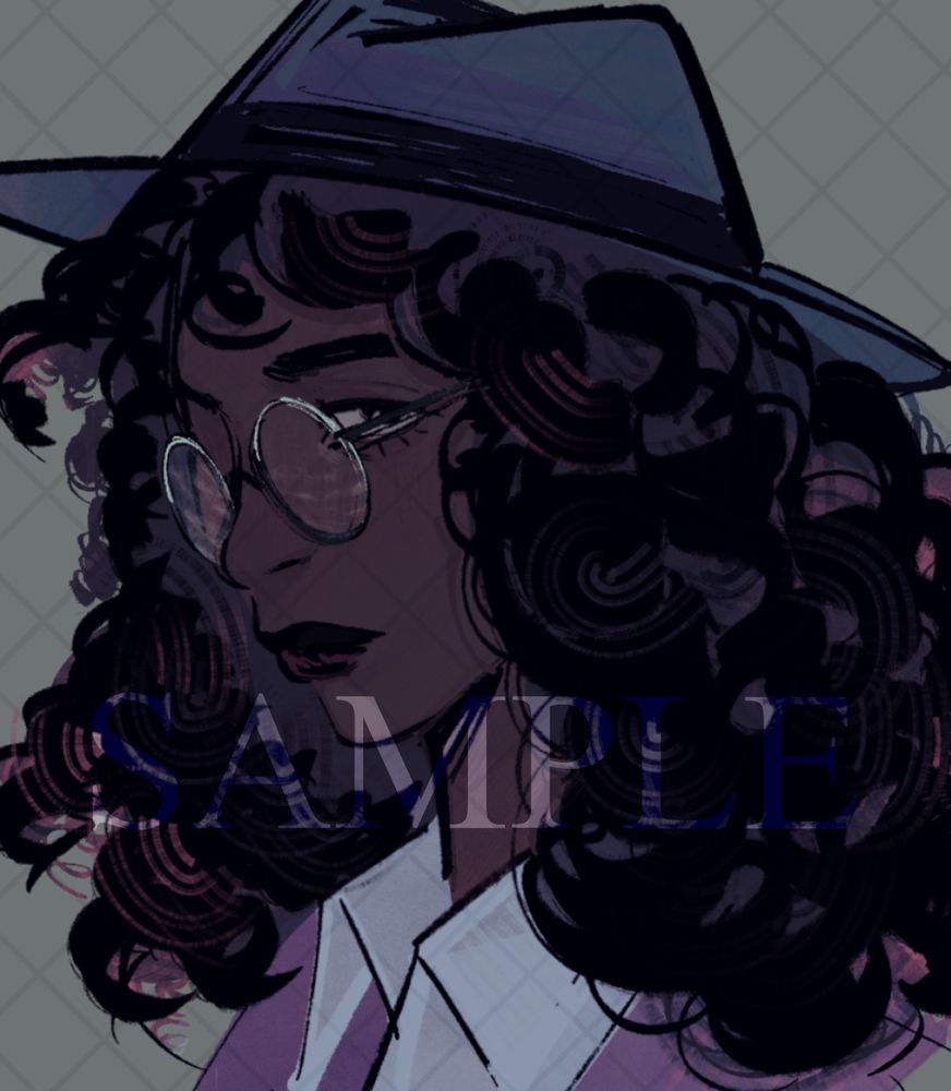 The first sample image is a portrait of a Black woman with glasses, long curly hair and a hat.
