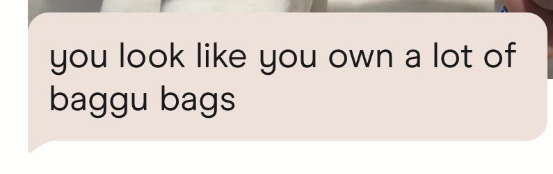 message included in a Hinge like that says "you look like you own a lot of baggu bags"