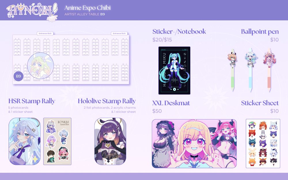 a catalog of my products available at anime expo chibi 2025