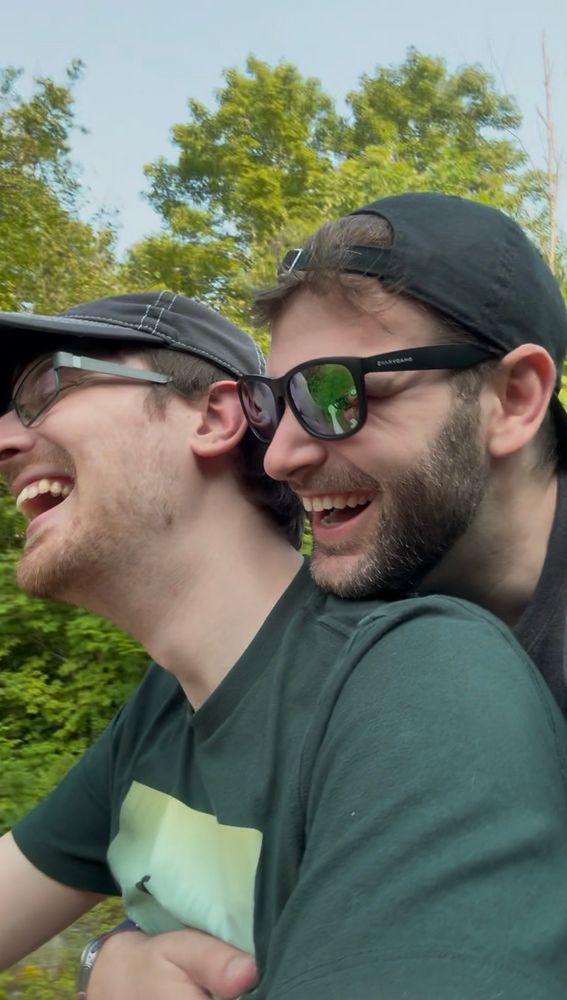 User and his partner laughing because his life flashed before his eyes while being airborne 