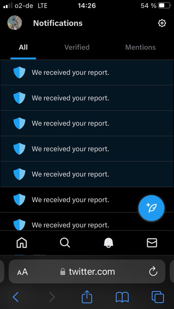 List of reports filed on Twitter filling the whole screenshot.