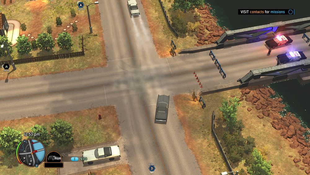 Will stole the car and is now contemplating running the police blockade on a nearby bridge.
