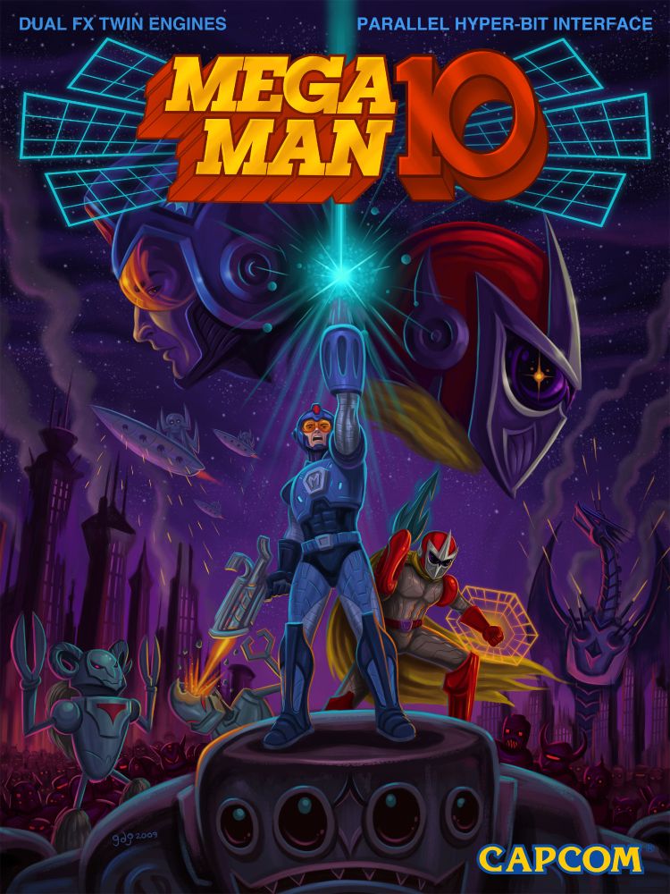 Cover art for Mega Man 10, which gave him an even bigger laser pistol.