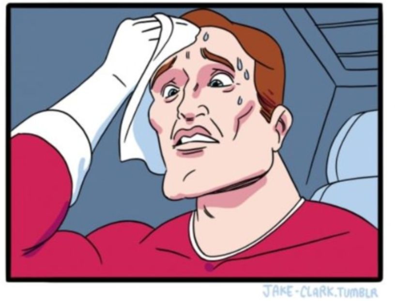 Just the sweating guy from the "two buttons" meme.