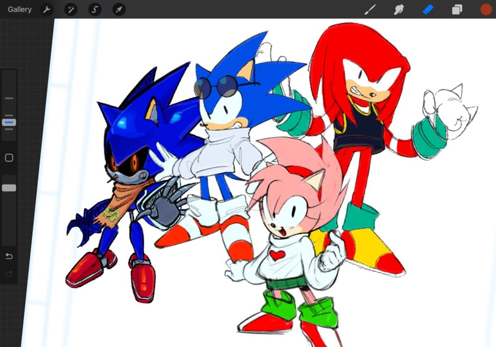 Metal Sonic, Sonic, Amy, and Knuckles (in that order) sporting alternate designs 