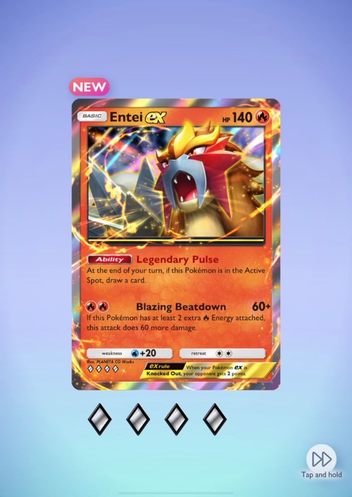 An Entei EX card in Pokémon TCG Pocket.