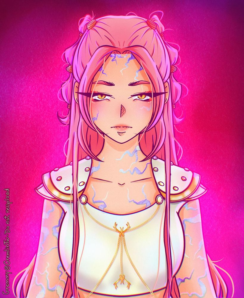 Demon Gremmy on a fushia background 