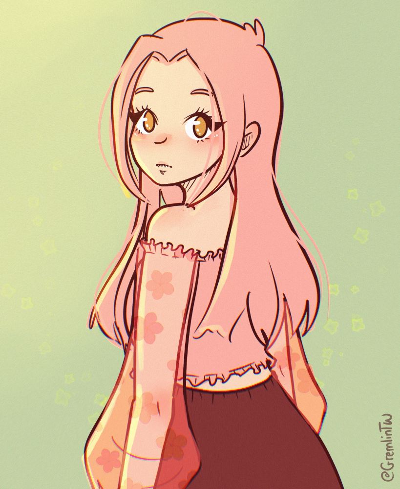 A cute Gremmy in a brown skirt and pink top 