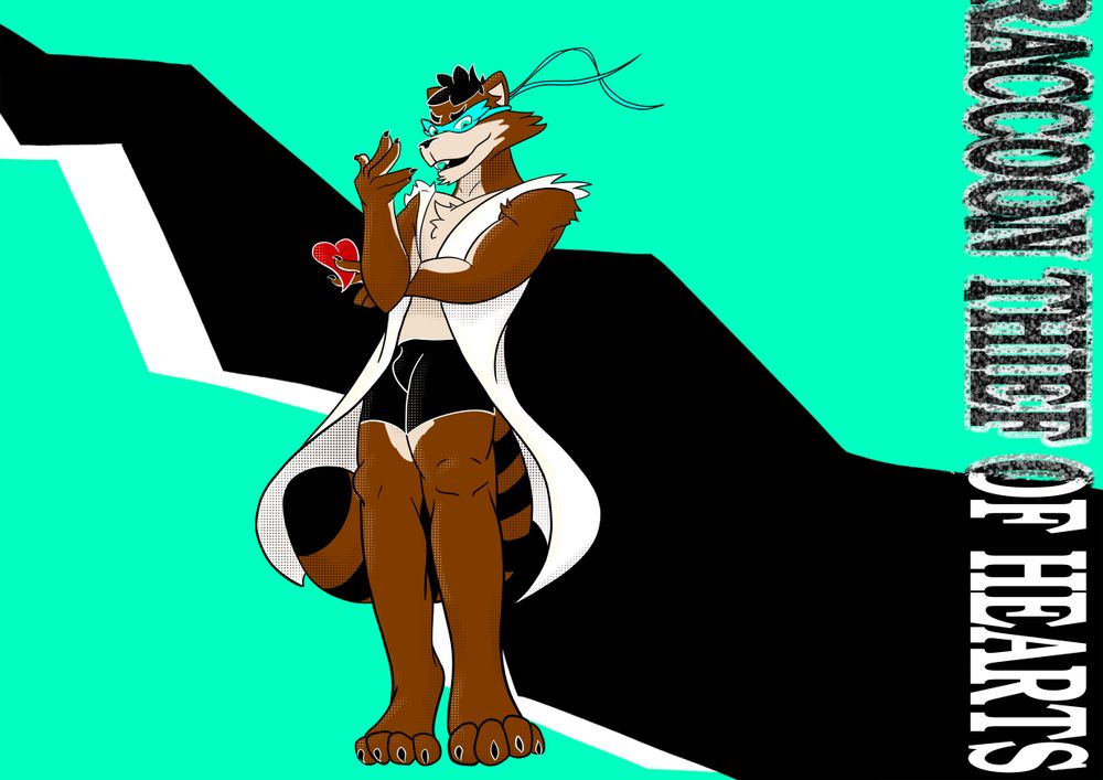 Fullbody illustration of Aksel in a style reminiscent of Persona 5 victory screens with saturated and stylized colors. He's standing with arms crossed holding a heart in one hand and posing with the other. His iconic green mask is angled in a manner similar to Joker's mask.