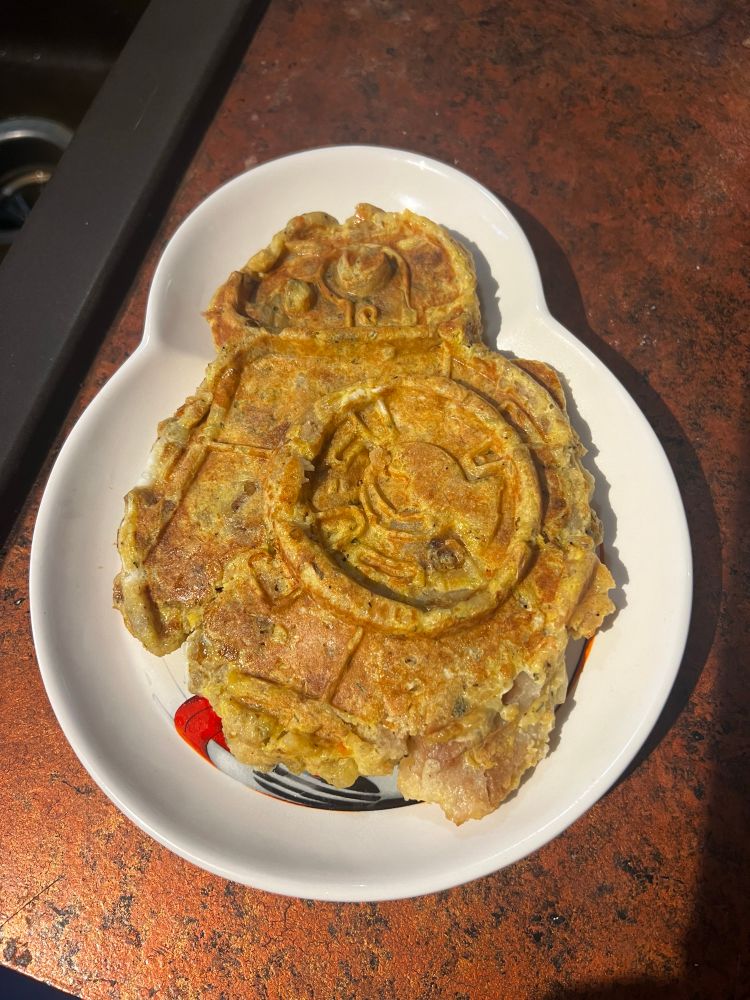 A waffle made from stuffing in the shape of BB-8