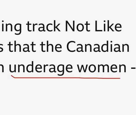 Section of a BBC article with the phrase “underage women” underlined