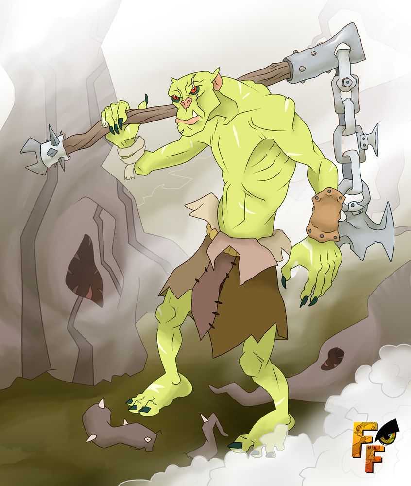 A kruleboy, the skinny, smart and conniving variety of orruk. These green, pignosed creatures live to fulfill their desire for loot, mayhem and combat, aspiring to be "the boss" of their clan. 