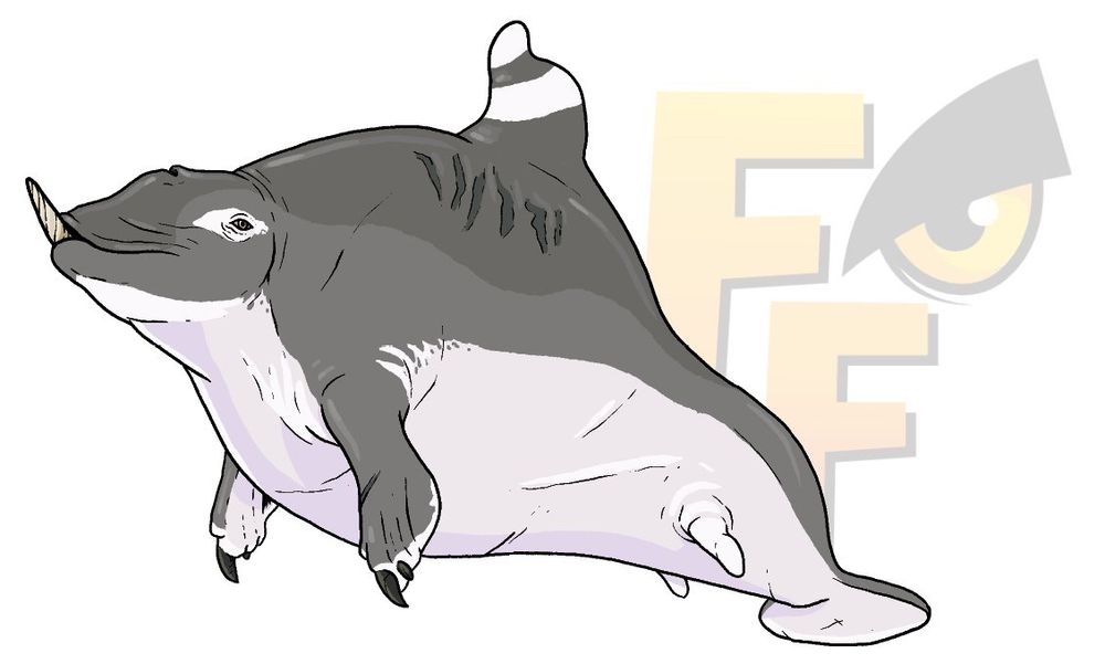 Dolbins are much like dolphins, but retain their hind limbs to some degree. They are alternative evolutionary forms sprinkled with a dash of fantasy.