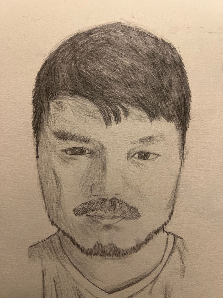 A penciled sketch of.. I’ve totally forgotten his handle name, it’s a Korean man, draws gay stuff. Very good artist 👍 His handle was close to ‘Dopey’ so that’s what I called him.

He posted some selfies a *long* while back, and I thought, he was really handsome, so I drew it; too bad I couldn’t capture his actual cuteness.