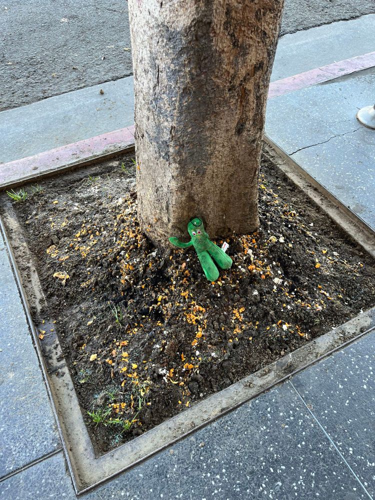 Gumby is wasted under a Hollywood Boulevard tree.