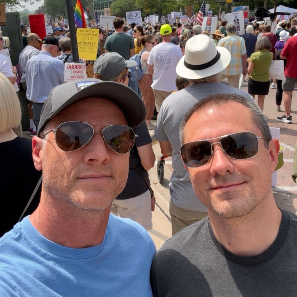 My husband Nick and I joining the growing crowd of protestors gathering in downtown Iowa City for the No Kings rally. 