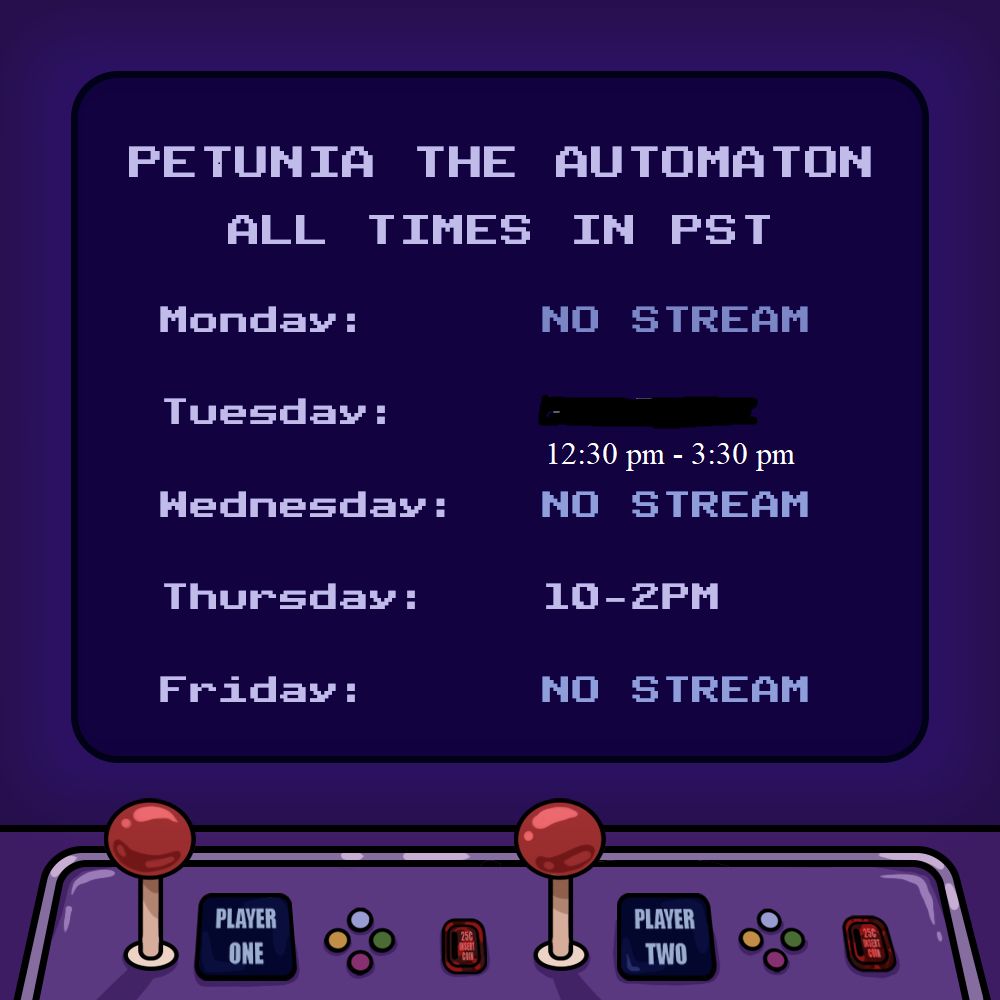 The Arcade is open this week on Tuesday from 12:30 pm - 3:30 pm PST and Thursday from 10 am - 2 pm. 