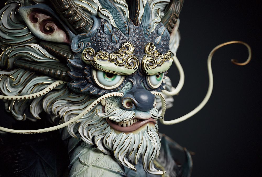 Textured and rendered 3D statue of chinese dragon