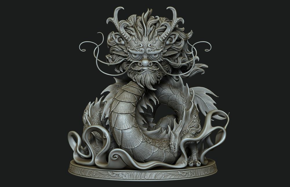 Statue of chinese dragon rendered in ZBrush