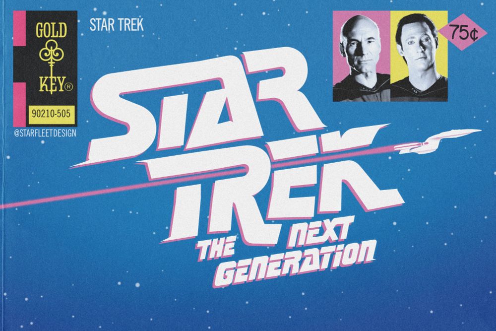 A Star Trek The Next Generation logo in the style of the old Gold Key Star Trek comics. 
