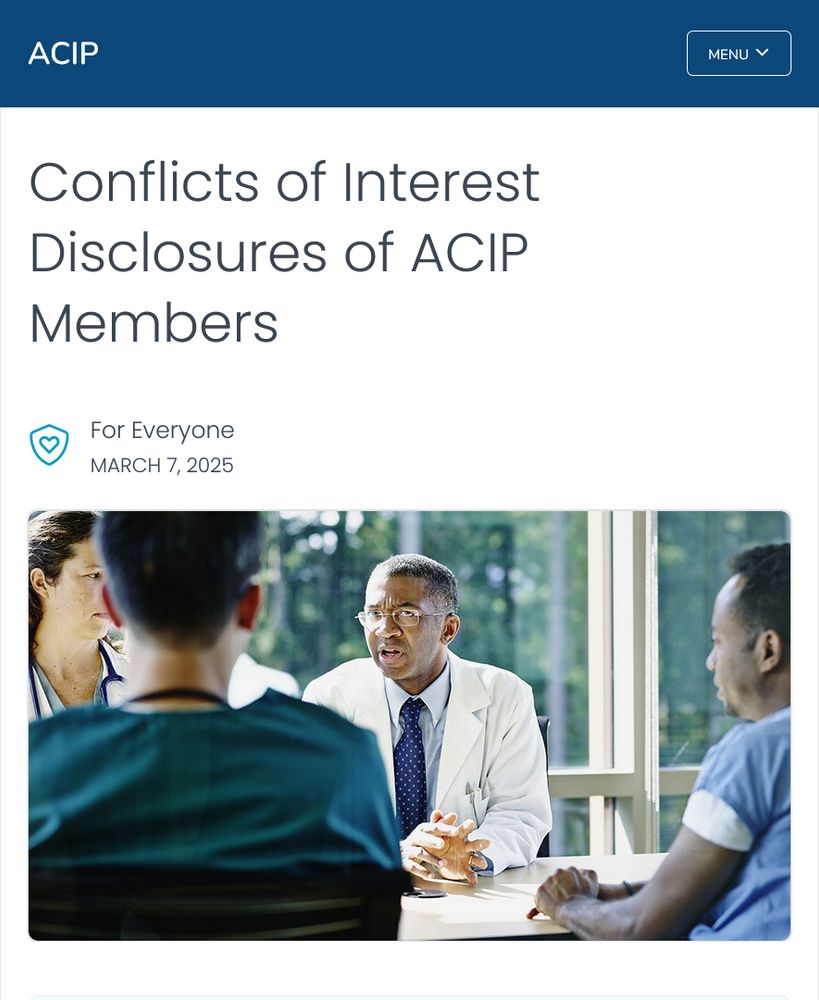 Screenshot of the CDC's "Conflicts of Interest Disclosures of ACIP Members" webpage.