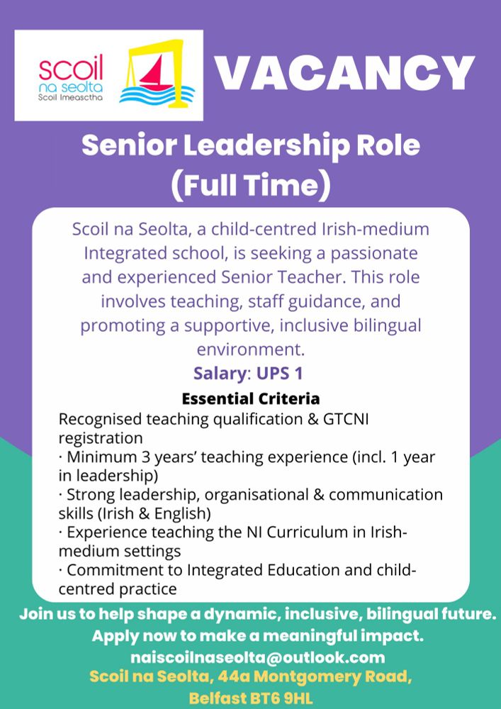 Senior leadership role, Scoil an Seolta job ad
