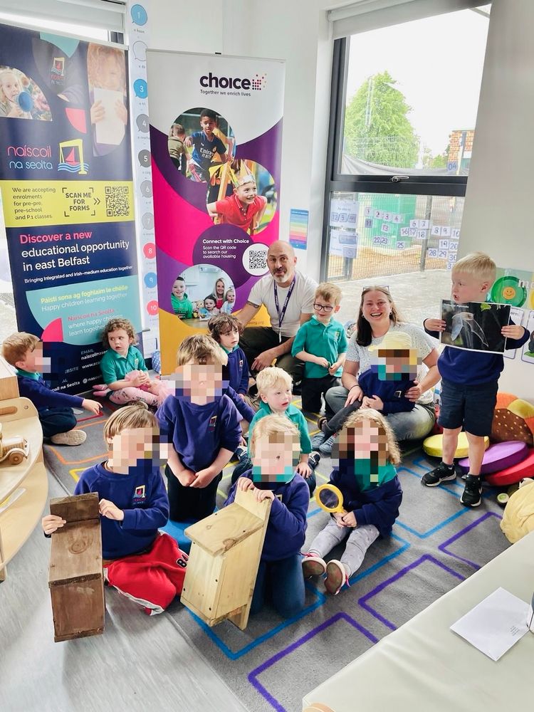 Scoil na Seolta children with their bat boxes. 