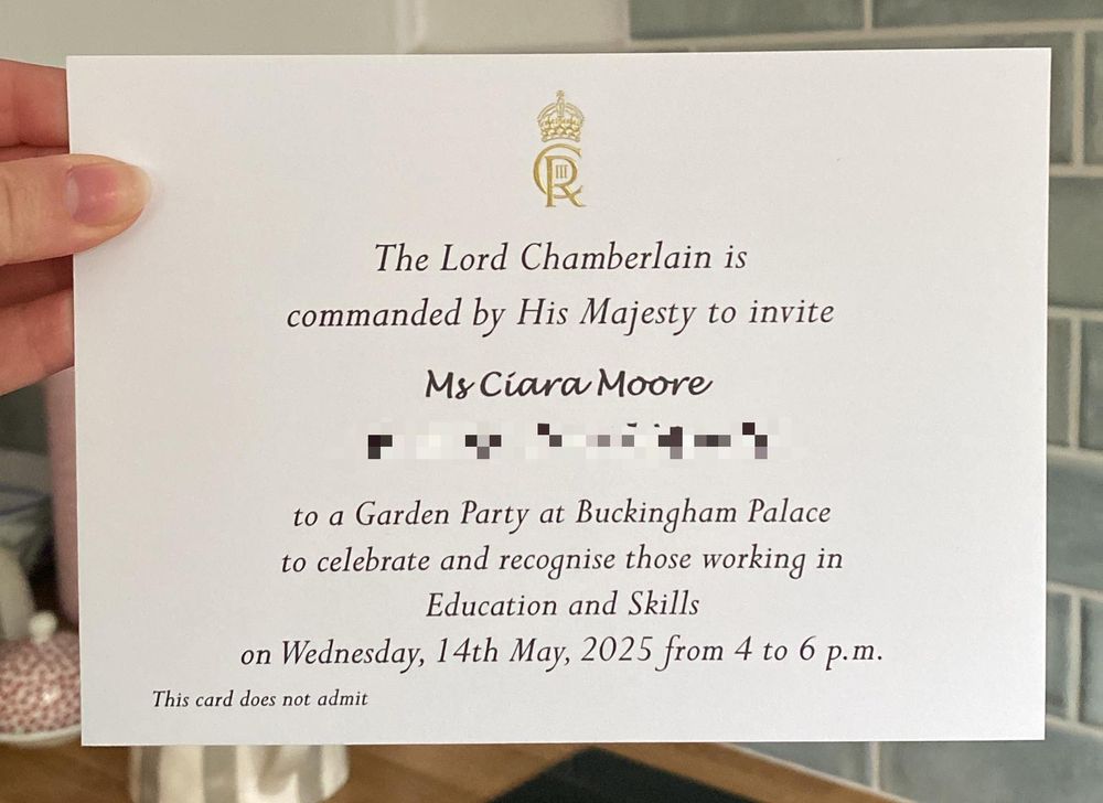 Cíara’s invitation to the garden party. 