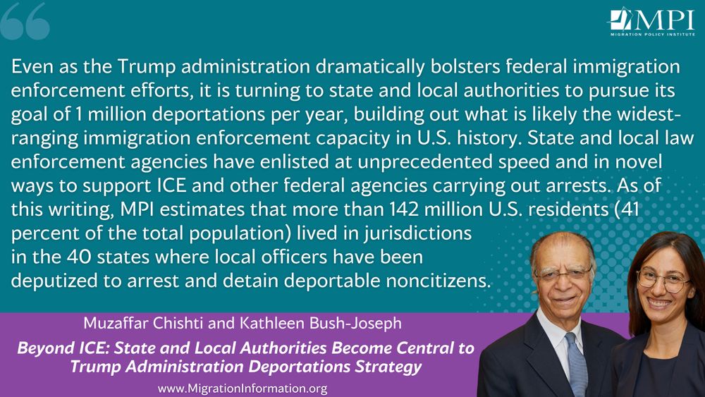 Even as the Trump administration dramatically bolsters federal immigration enforcement efforts, it is turning to state and local authorities to pursue its goal of 1 million deportations per year, building out what is likely the widest-ranging immigration enforcement capacity in U.S. history. State and local law enforcement agencies have enlisted at unprecedented speed and in novel ways to support ICE and other federal agencies carrying out arrests. As of this writing, MPI estimates that more than 142 million U.S. residents (41 percent of the total population) lived in jurisdictions in the 40 states where local officers have been deputized to arrest and detain deportable noncitizens.