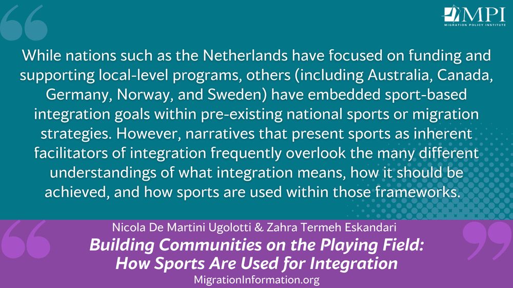While nations such as the Netherlands have focused on funding and supporting local-level programs, others (including Australia, Canada, Germany, Norway, and Sweden) have embedded sport-based integration goals within pre-existing national sports or migration strategies. However, narratives that present sports as inherent facilitators of integration frequently overlook the many different understandings of what integration means, how it should be achieved, and how sports are used within those frameworks. 