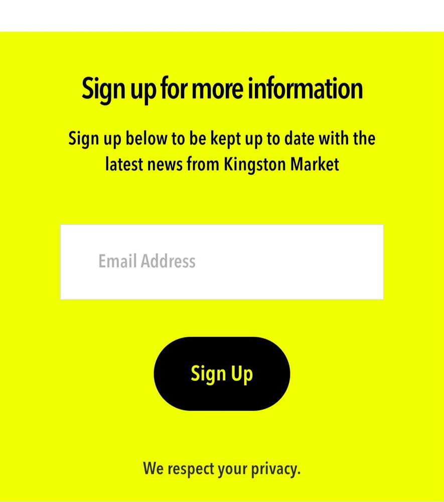A screenshot showing that you can sign up for updates on the design of the market place.