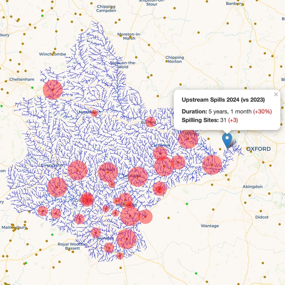 2024 sewage spills in the vicinity of Oxford, with a total spill duration of over five years.
