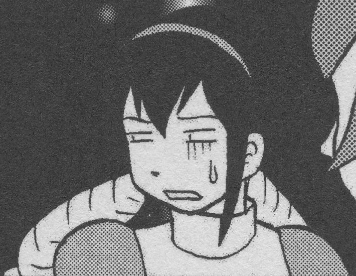 Ele Kanzaki from Plasma Sword: Nightmare of Bilstein (Dreamcast, arcade (Capcom Sony ZN-2 hardware)) being put off in a cropped panel of the Capcom-centric 4koma compilation Capyon 4koma Volume 3.