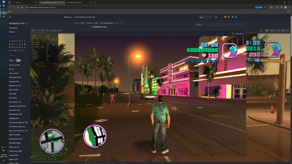 Grand Theft Auto: Vice City running in a web browser, from here: https://dos.zone/grand-theft-auto-vice-city/