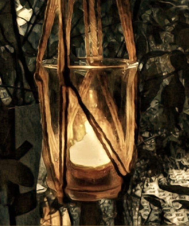 Nightly votive in the porch garden.
