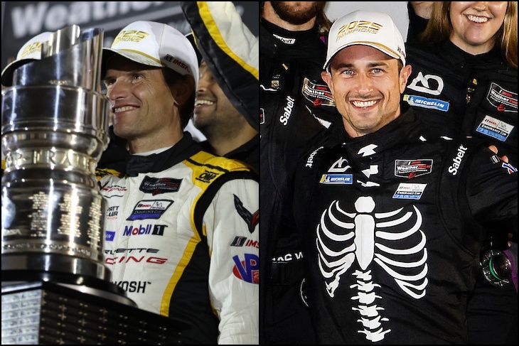 Antonio Garcia and Dane Cameron celebrate 2025 IMSA WeatherTech SportsCar Championship titles