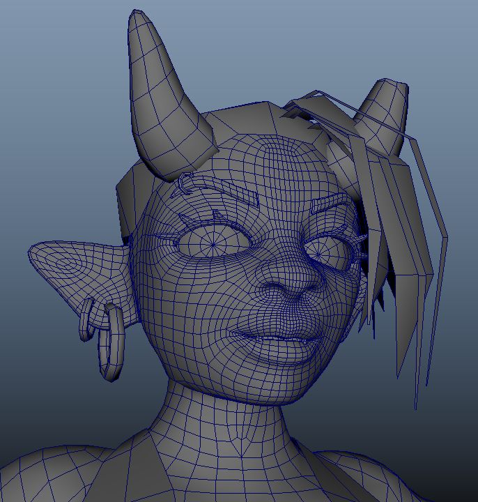 Bianca’s face topology with wireframe, hopefully to be rigged for animation soon!