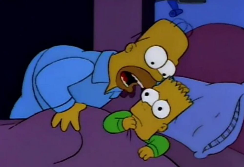 Homer yelling at Bart to calm down.