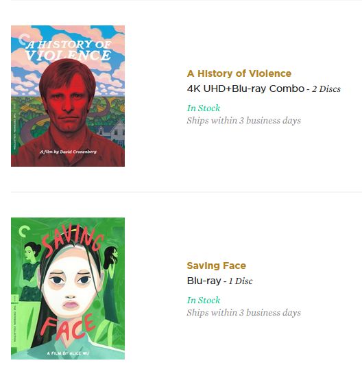 A History of Violence 4K and Saving Face from the Criterion Collection