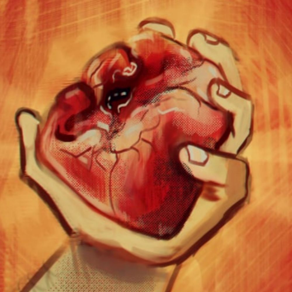 Close up on the heart Arek's holding, without blood.