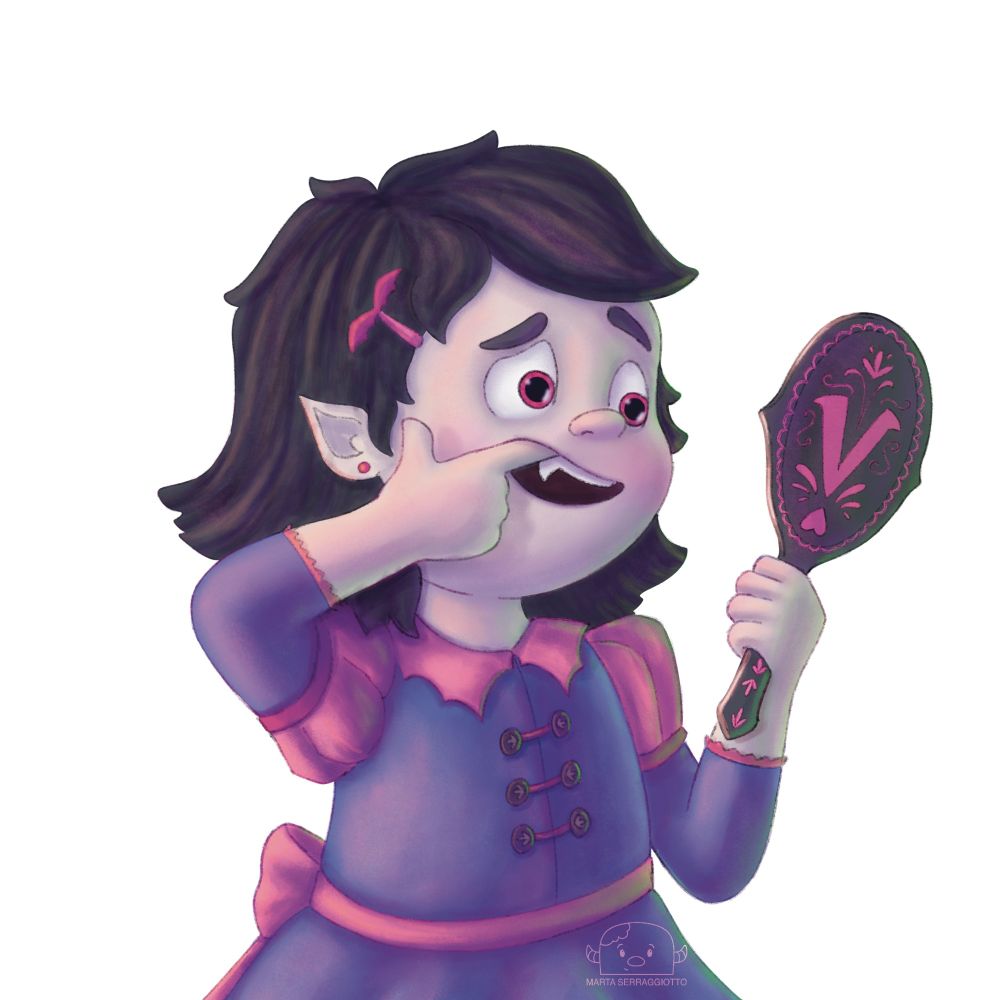 children's book illustration of a vampire made by Marta Serraggiotto