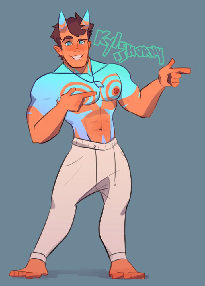 blue boi with horns doing finger guns #queerart