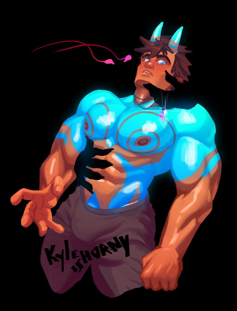 a figure in the shadows holding a glowing blue hunk #queerart