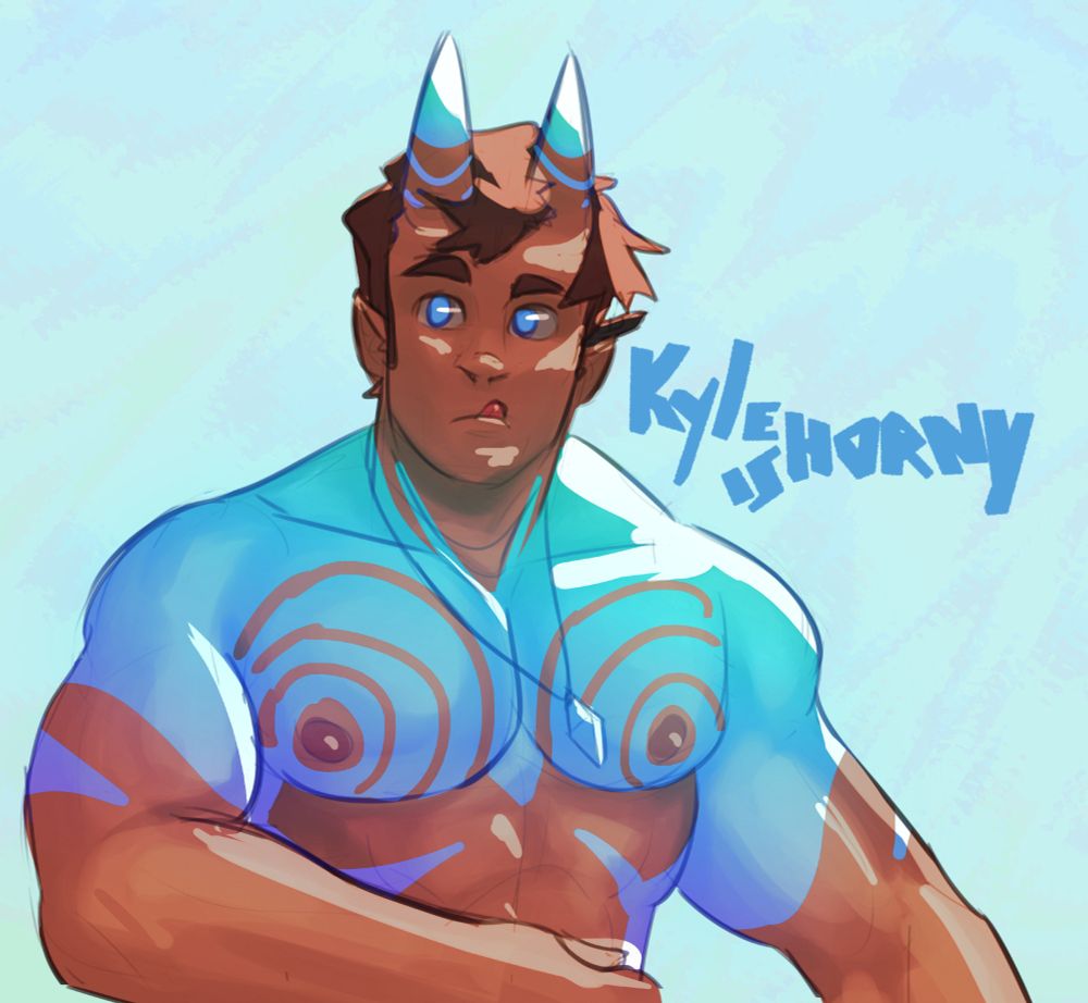 messy #queerart of a horny blue boi with his tongue out