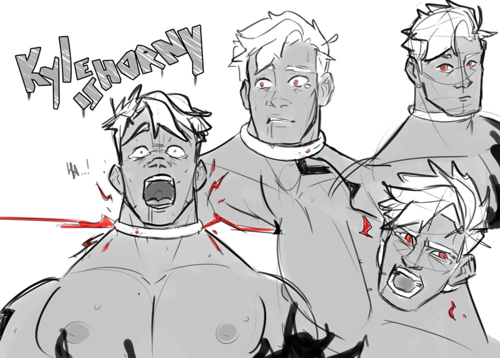 a big boi getting shocked by his collar and other sketches, #queerart