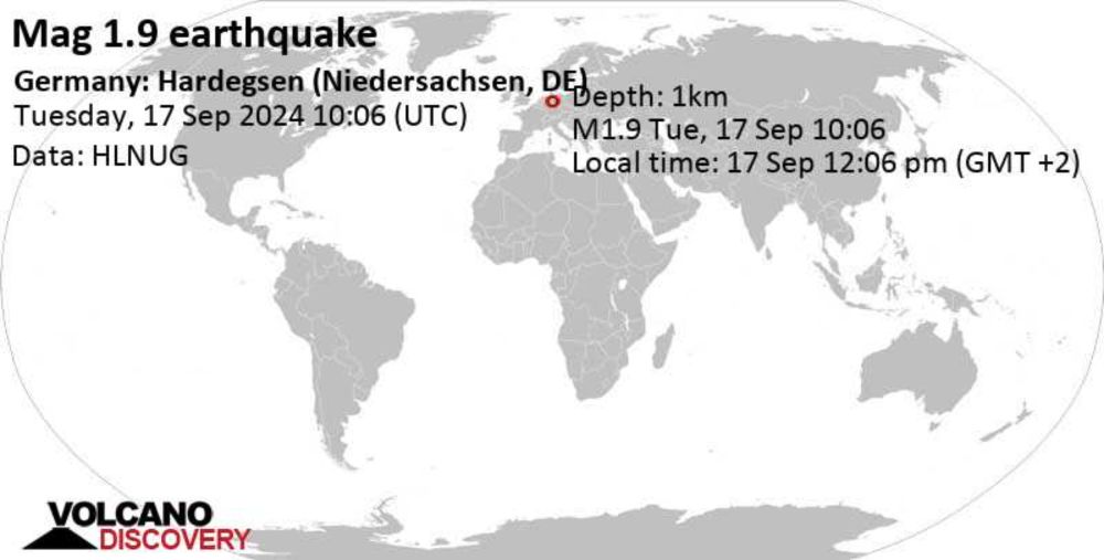 Sehr schwaches Beben Stärke 1.9 - Germany: Hardegsen (Niedersachsen, DE), am Dienstag, 17. September 2024, um 12:06 (Berlin Zeit)