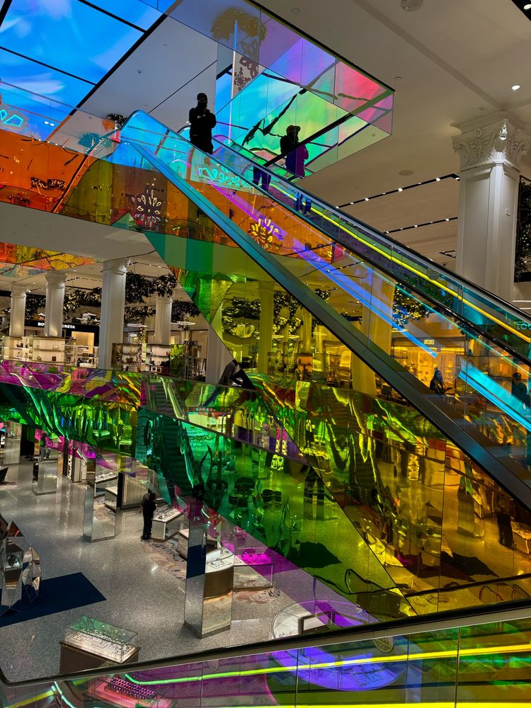 Colorful decorations and escalators
