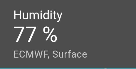 A screenshot from a weather app suggesting 77% humidity under the ECMWF model at surface level

(ECMWF is the European Centre for Medium-Range Weather Forecasts)